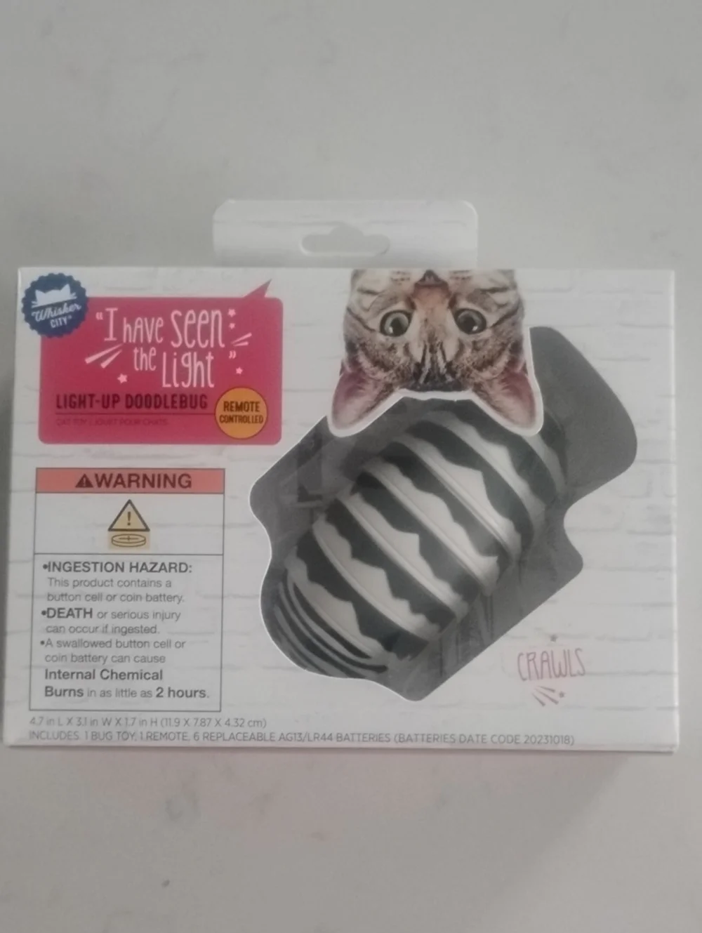 Light-Up Doodlebug Remote Cat Toy by Whisker City — Black & White